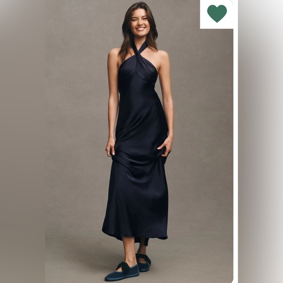 bhldn selma halter-neck high-shine satin maxi dress | Dresses | Bhldn Halterneck Navy Blue Size 2 petite clothing